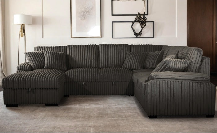 Venice 4-Piece Brown Corduroy Sectional Sofa with Pull-Out Sleeper & Storage Chaise - 8237-4PC