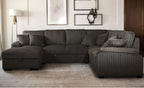 Venice 4-Piece Brown Corduroy Sectional Sofa with Pull-Out Sleeper & Storage Chaise - 8237-4PC