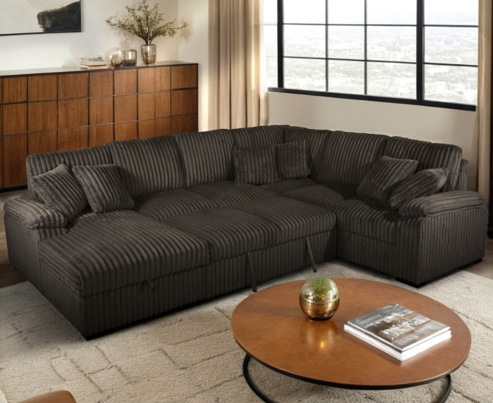 Venice 4-Piece Brown Corduroy Sectional Sofa with Pull-Out Sleeper & Storage Chaise - 8237-4PC