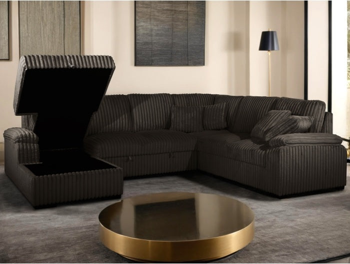 Venice 4-Piece Brown Corduroy Sectional Sofa with Pull-Out Sleeper & Storage Chaise - 8237-4PC