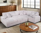 8238-4PC 4 pc Venice beige corduroy fabric sectional sofa set pull out sleep area and storage chaise