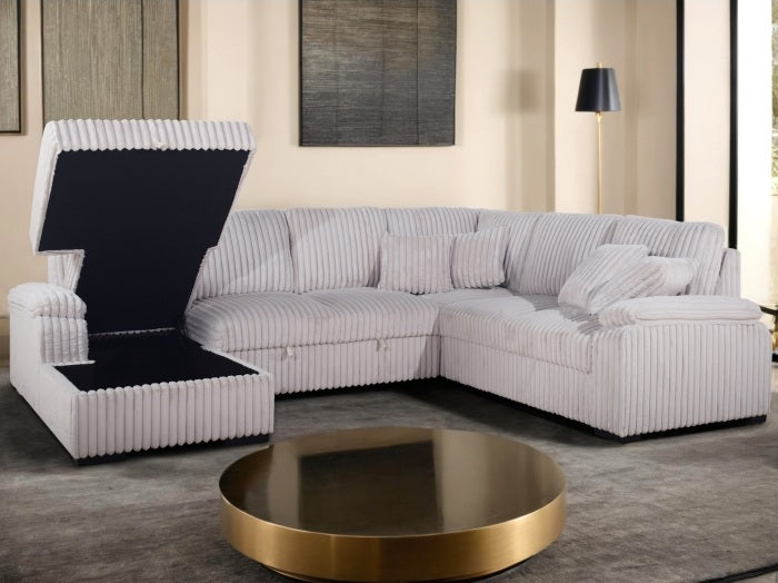 8238-4PC 4 pc Venice beige corduroy fabric sectional sofa set pull out sleep area and storage chaise