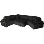 8239 4 pc black corduroy fabric sectional sofa with cuddler chaise and pop up center love seat chaise USB and cup holder