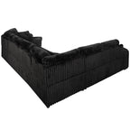 8239 4 pc black corduroy fabric sectional sofa with cuddler chaise and pop up center love seat chaise USB and cup holder
