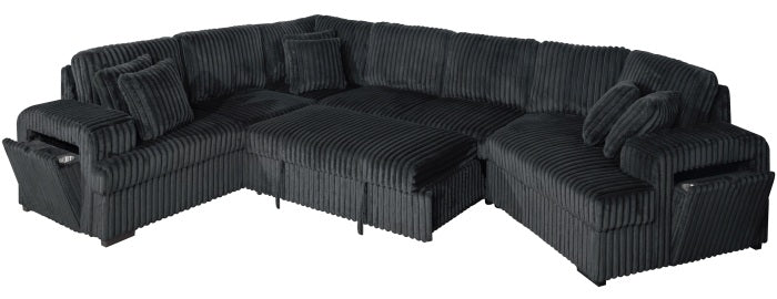8240 4 pc dark grey corduroy fabric sectional sofa with cuddler chaise and pop up center love seat chaise USB and cup holder