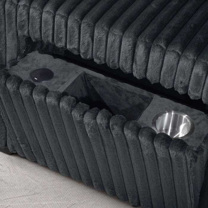 8240 4 pc dark grey corduroy fabric sectional sofa with cuddler chaise and pop up center love seat chaise USB and cup holder