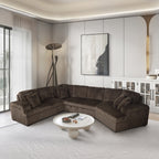4-Piece Chocolate Corduroy Sectional Sofa with Cuddler Chaise, Pop-Up Sleeper, USB Ports & Cup Holders - 8241