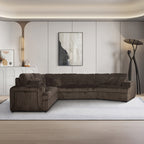 4-Piece Chocolate Corduroy Sectional Sofa with Cuddler Chaise, Pop-Up Sleeper, USB Ports & Cup Holders - 8241
