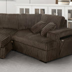4-Piece Chocolate Corduroy Sectional Sofa with Cuddler Chaise, Pop-Up Sleeper, USB Ports & Cup Holders - 8241