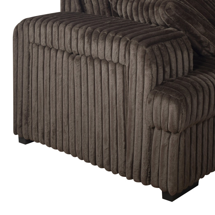 4-Piece Chocolate Corduroy Sectional Sofa with Cuddler Chaise, Pop-Up Sleeper, USB Ports & Cup Holders - 8241