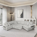 8242 4 pc silver corduroy fabric sectional sofa with cuddler chaise and pop up center love seat chaise USB and cup holder