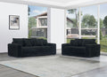 8271-2PC  BLACK Corduroy Stationary Sofa Set w/ USB, Pillows and magazine rack.