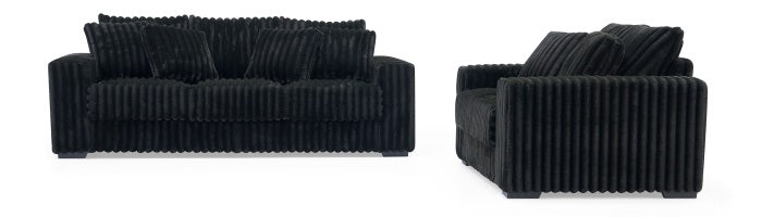 8271-2PC  BLACK Corduroy Stationary Sofa Set w/ USB, Pillows and magazine rack.