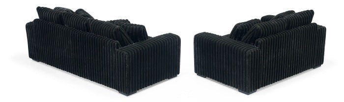 8271-2PC  BLACK Corduroy Stationary Sofa Set w/ USB, Pillows and magazine rack.