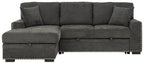 8251 2 pc dark grey chenille fabric sectional sofa with storage chaise and nail head trim accents pop up sleep area