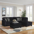Milton Greens Stars Black Chenille RAF Sectional Sofa with Ottoman – 8256