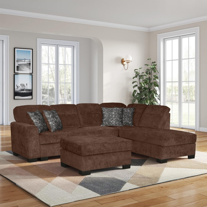 Milton Greens Stars Brown Chenille RAF Sectional Sofa with Ottoman – 8257