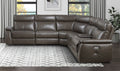 Homelegance 8259RFDB-6SCPWH 6 pc Maroni dark brown top grain leather match sectional sofa power motion recliners and console
