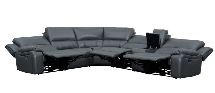 Homelegance 8260GY-6PWc 6 pc Falun grey leather gel match sectional sofa with power motion recliners cup console