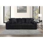 Black Wide Furry Corduroy Double Power Sliding Chaise Loveseat with USB Port & Cup Holder - 8265