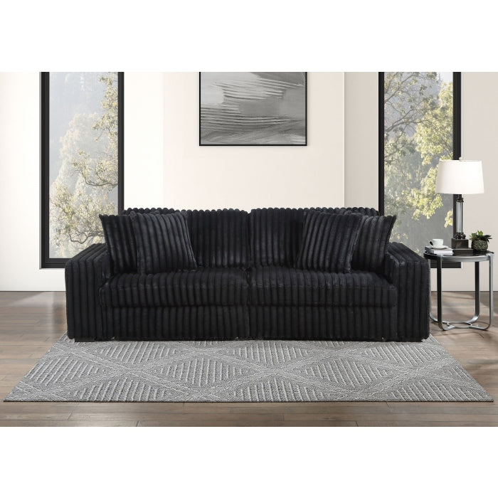 8265 Black wide furry corduroy double power sliding chaise loveseat with USB