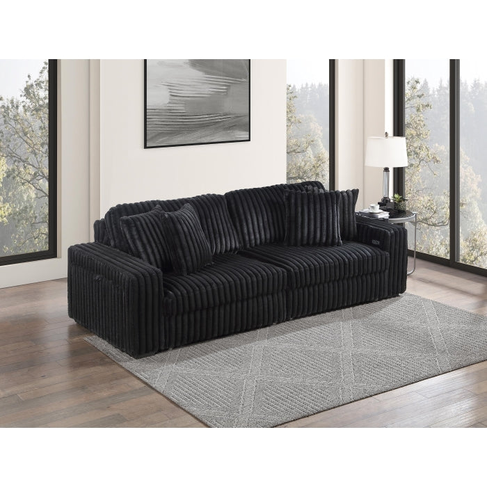 8265 Black wide furry corduroy double power sliding chaise loveseat with USB