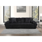 Black Wide Furry Corduroy Double Power Sliding Chaise Loveseat with USB Port & Cup Holder - 8265