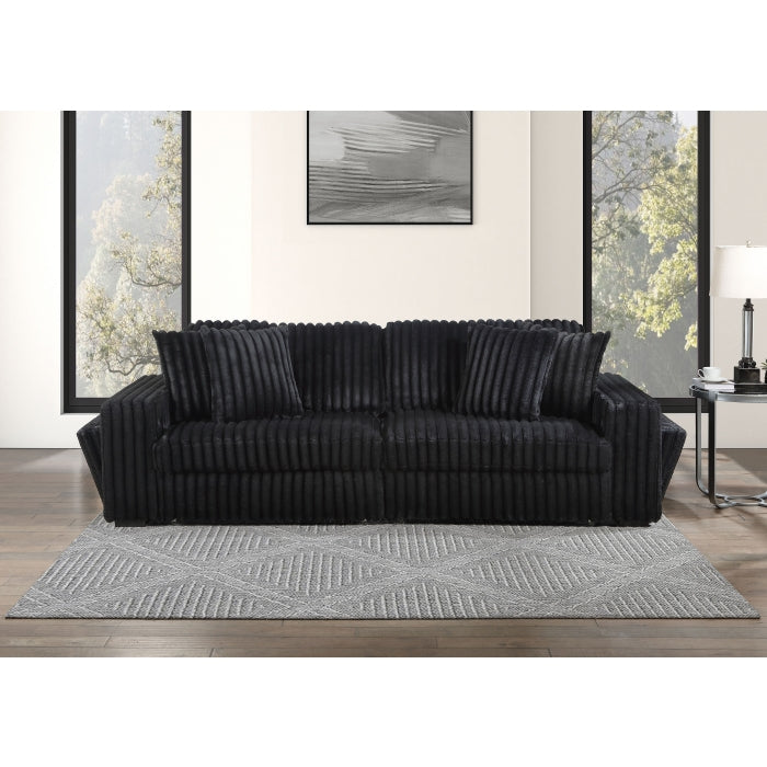 8265 Black wide furry corduroy double power sliding chaise loveseat with USB