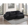 Black Wide Furry Corduroy Double Power Sliding Chaise Loveseat with USB Port & Cup Holder - 8265