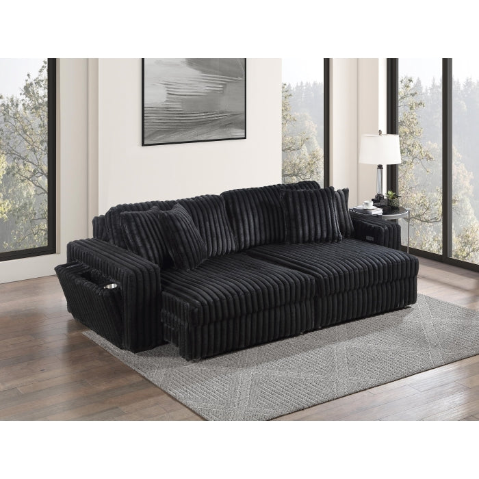 8265 Black wide furry corduroy double power sliding chaise loveseat with USB