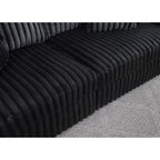 Black Wide Furry Corduroy Double Power Sliding Chaise Loveseat with USB Port & Cup Holder - 8265