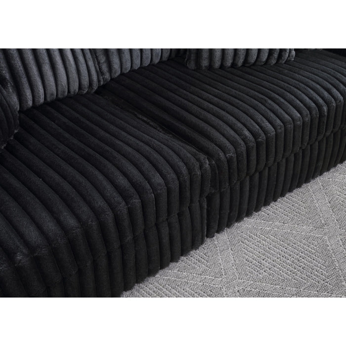 Black Wide Furry Corduroy Double Power Sliding Chaise Loveseat with USB Port & Cup Holder - 8265