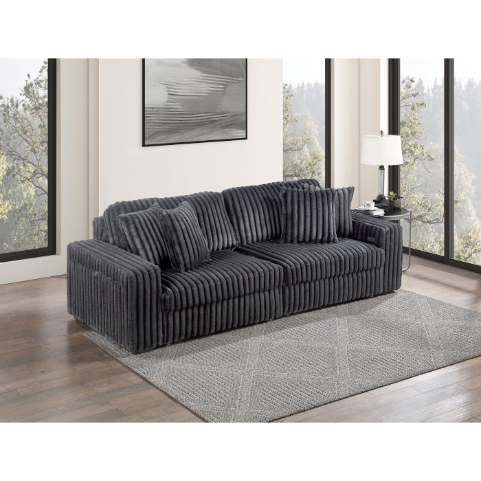8266 Grey wide furry corduroy double power sliding chaise loveseat with USB