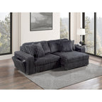 Grey Wide Furry Corduroy Double Power Sliding Chaise Loveseat with USB Port & Cup Holder - 8266