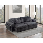 Grey Wide Furry Corduroy Double Power Sliding Chaise Loveseat with USB Port & Cup Holder - 8266