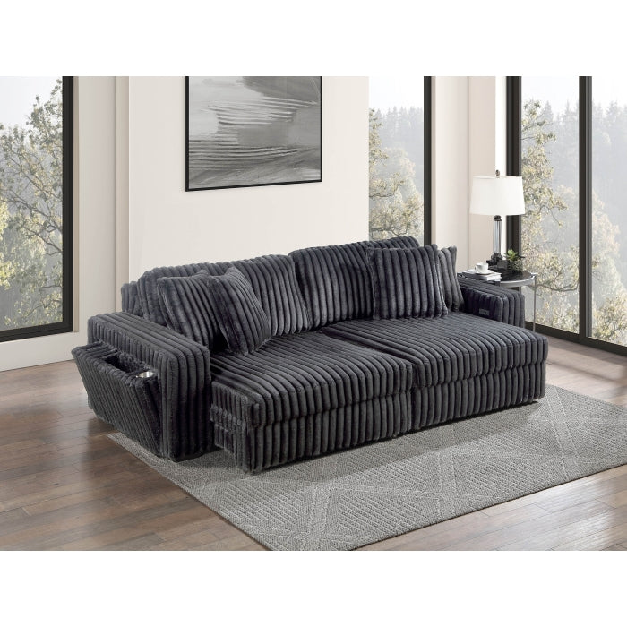 8266 Grey wide furry corduroy double power sliding chaise loveseat with USB