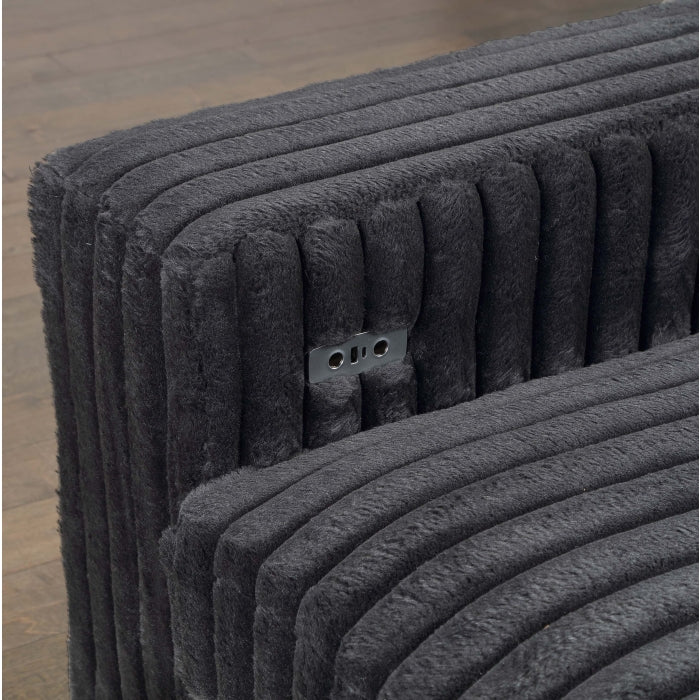 Grey Wide Furry Corduroy Double Power Sliding Chaise Loveseat with USB Port & Cup Holder - 8266