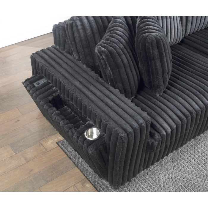 Grey Wide Furry Corduroy Double Power Sliding Chaise Loveseat with USB Port & Cup Holder - 8266