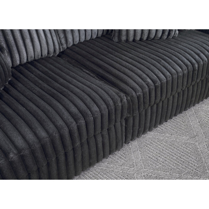 Grey Wide Furry Corduroy Double Power Sliding Chaise Loveseat with USB Port & Cup Holder - 8266