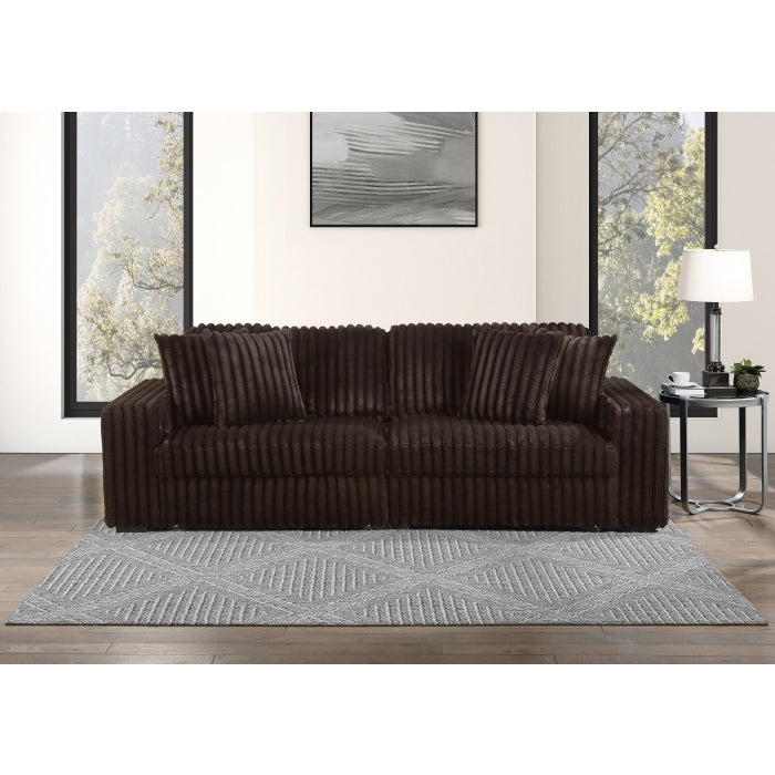 8267 Brown wide furry corduroy double power sliding chaise loveseat with USB