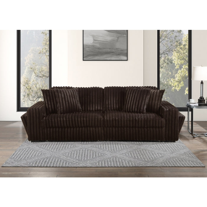 8267 Brown wide furry corduroy double power sliding chaise loveseat with USB