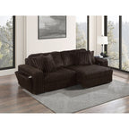 Brown Wide Furry Corduroy Double Power Sliding Chaise Loveseat with USB Port & Cup Holder - 8267