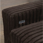 Brown Wide Furry Corduroy Double Power Sliding Chaise Loveseat with USB Port & Cup Holder - 8267