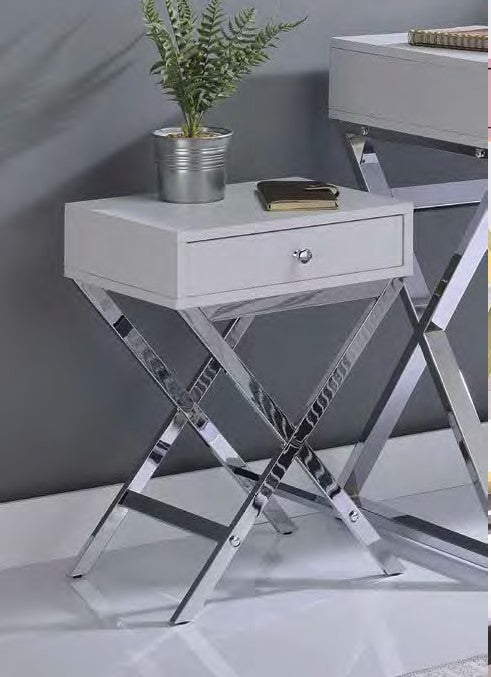 Acme 82696 Ivy bronx durlston coleen white finish wood chrome finish frame side table
