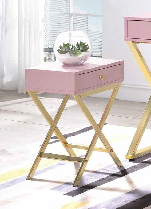 Acme 82698 Ivy bronx durlston coleen pink finish wood gold finish frame side table