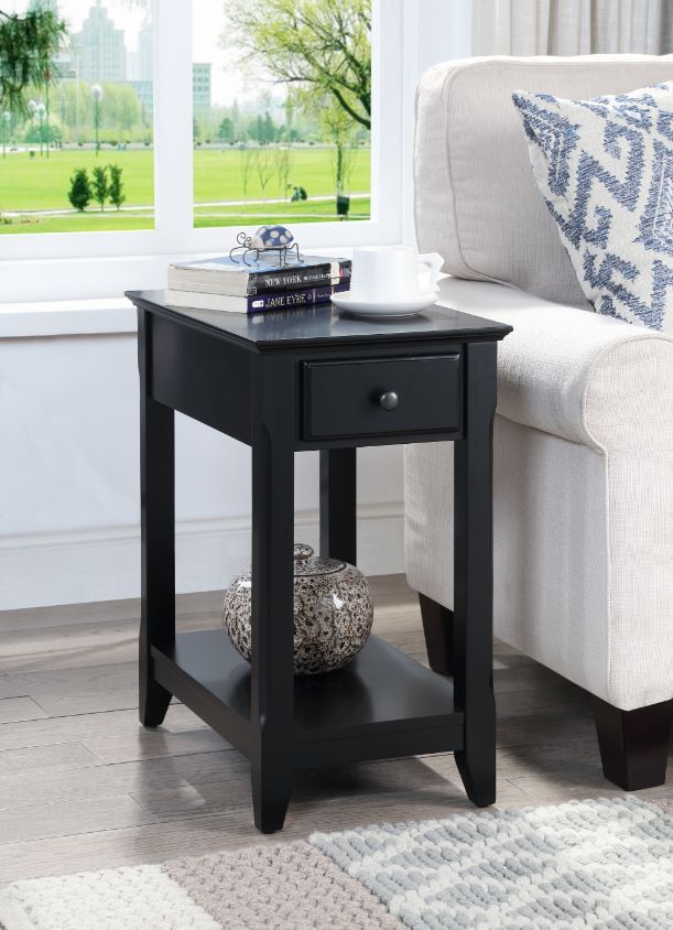 Acme 82740 Copper grove bertie black finish wood chair side end table with pull out drawer