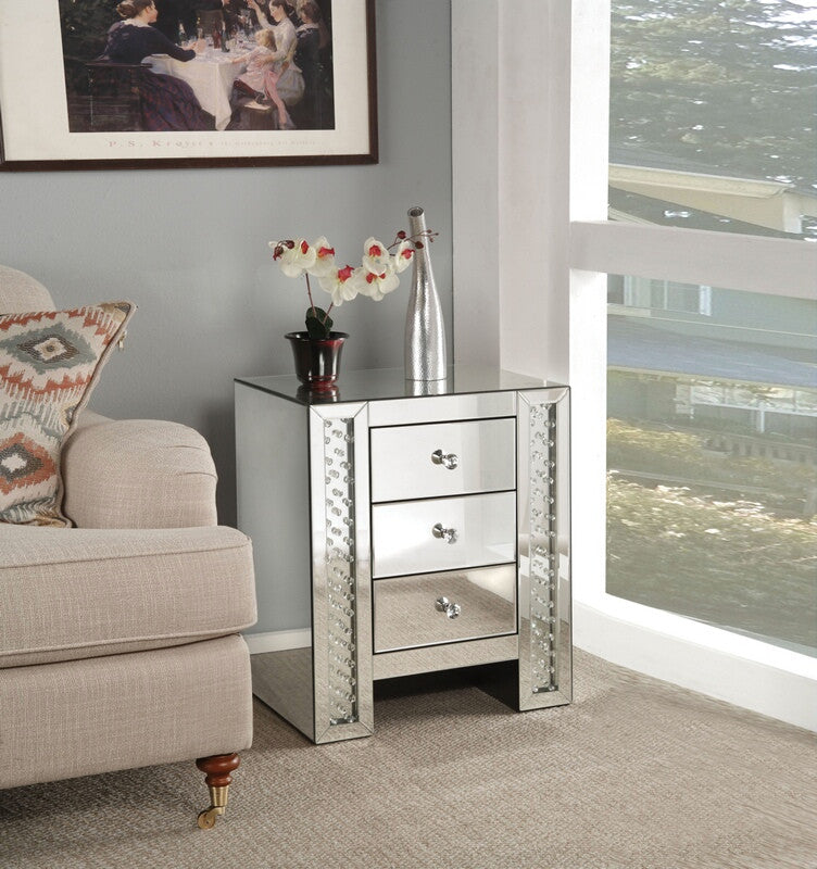 Acme 82778 Rosdorf park espanola glam nysa mirrored and faux crystals inlay nightstand bed side end table