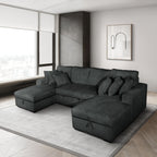 8279 3 pc dark grey corduroy fabric sectional sofa with double storage chaise and pop up center love seat chaise