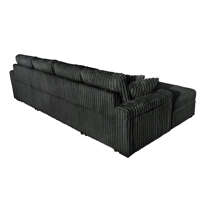 8279 3 pc dark grey corduroy fabric sectional sofa with double storage chaise and pop up center love seat chaise