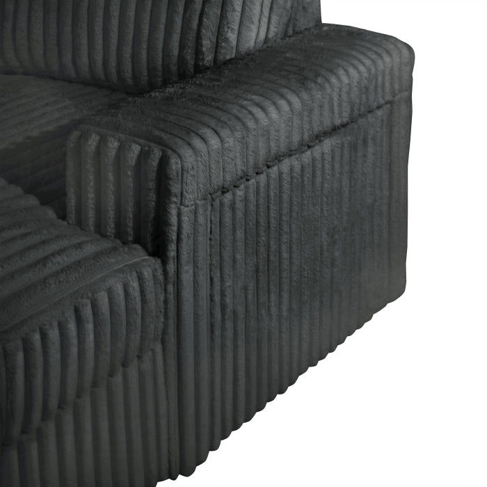 8279 3 pc dark grey corduroy fabric sectional sofa with double storage chaise and pop up center love seat chaise